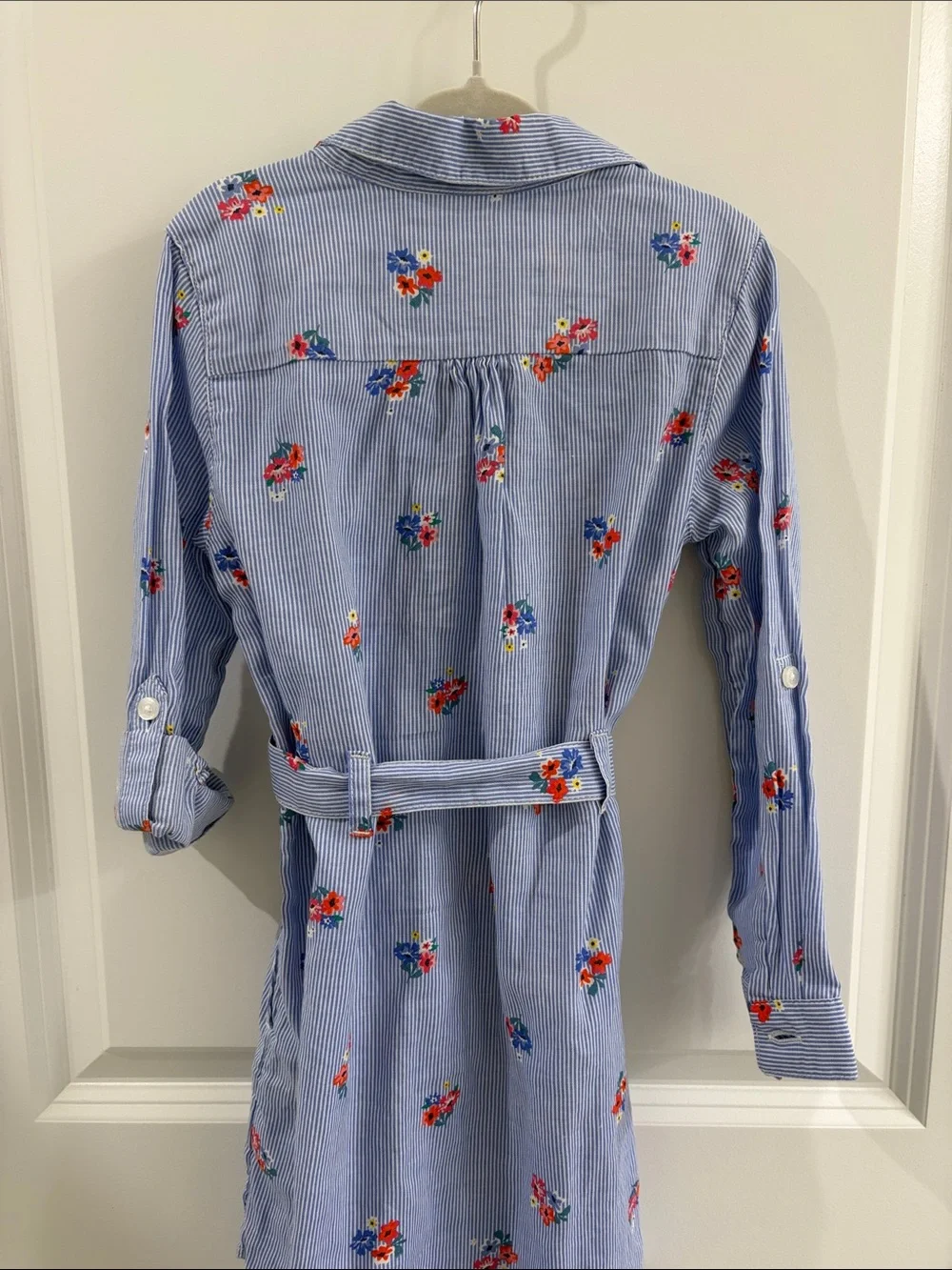 H&M Light Blue Striped Floral Tie-Waist Girls' Casual Dress
